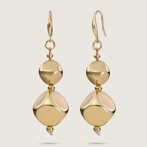 Lightweight Gold Plated Double Cube Drop Earrings