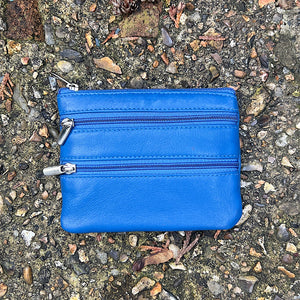 Cobalt Soft Leather 3 Zip Coin Purse