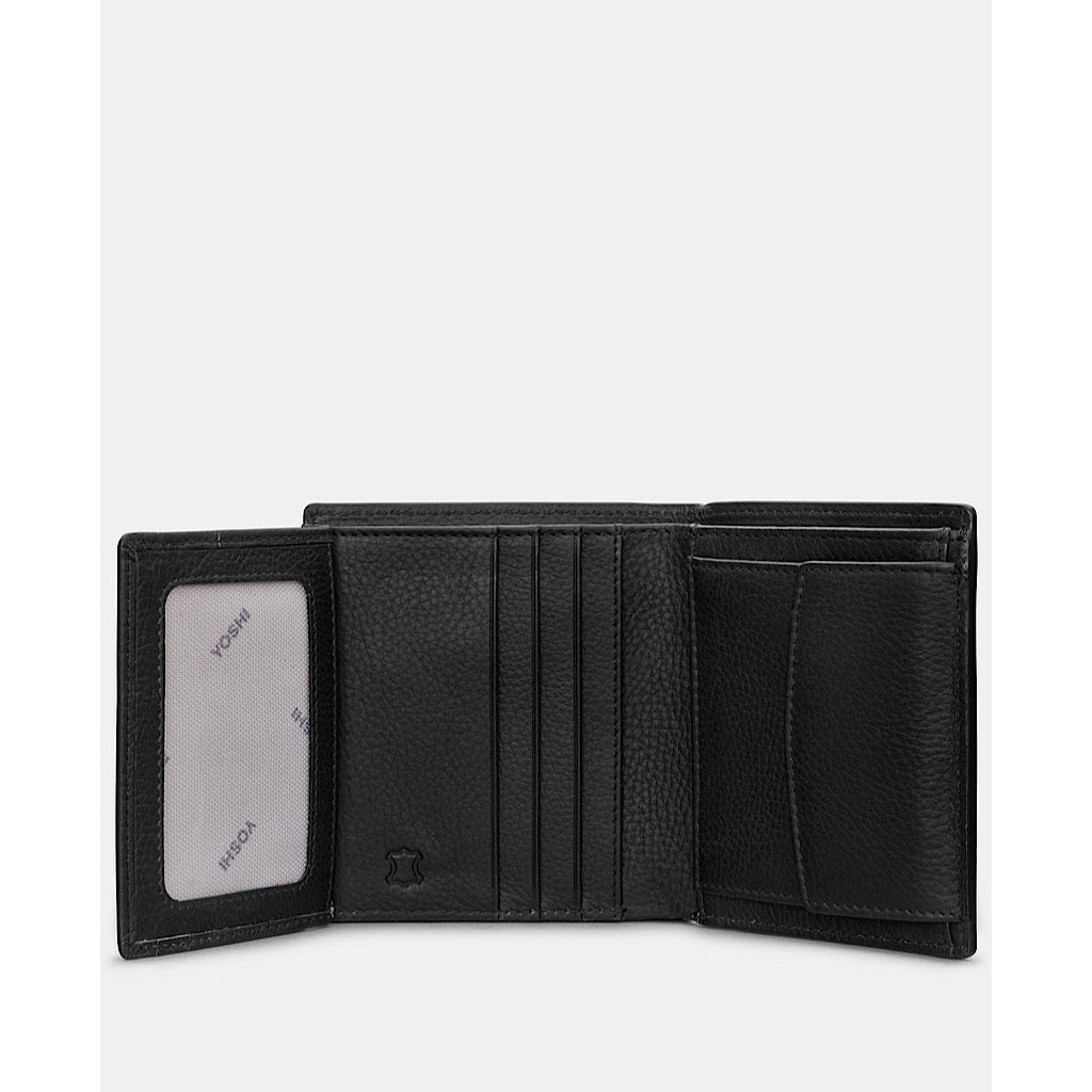 Black Two Fold Leather Wallet with Coin Pocket By Yoshi (ID window)