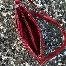 Load image into Gallery viewer, Red &#39;Astrid&#39; Classic Leather Crossbody Bag (open)
