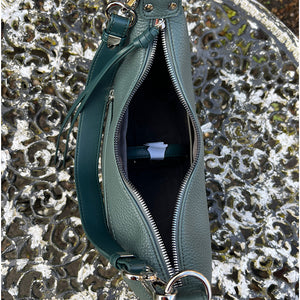 Dark Green 'Matilda' Scoop Shoulder/Crossbody Bag (open)