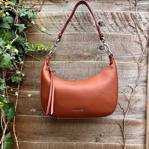 Cognac Mini 'Matilda' Scoop Shoulder/Crossbody Bag (front)