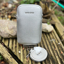 Load image into Gallery viewer, Silver Single Zip Phone Bag By David Jones
