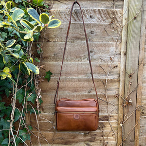 Honey Tan 'Ash' Leather Messenger Bag (hanging)