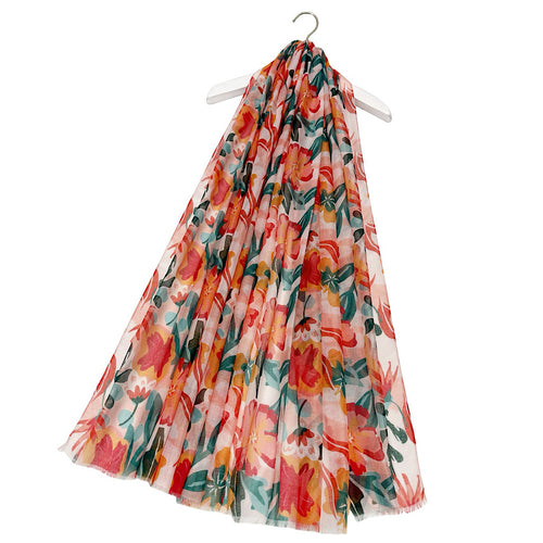 Tropical Hibiscus Frayed Scarf