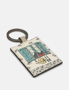 Country Cottage Window Leather Keyring (flat)