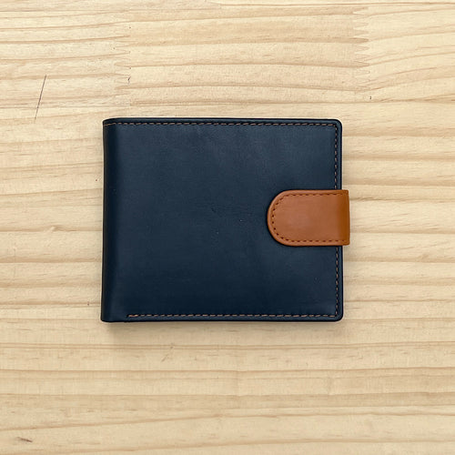 Gents Navy & Tan Soft Leather RFID Wallet with Tab By 'Zen' (closed)