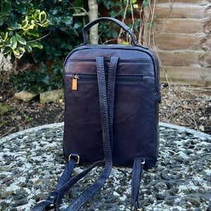 Navy Twin Zip Top Leather 'Harriet' Backpack (back)