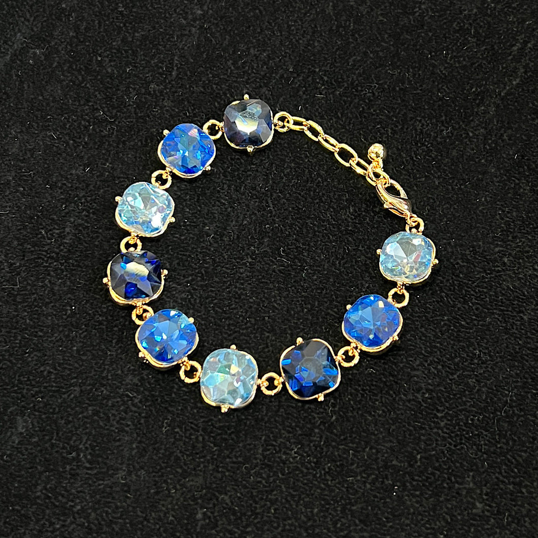 Gold & Sapphire Square Jewel Statement Bracelet