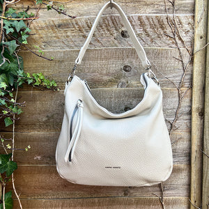 Ivory Large Soft Front Zip Pocket 'Sari' Shoulder Bag