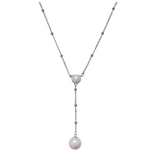 Silver & White Faux Pearls Long Necklace