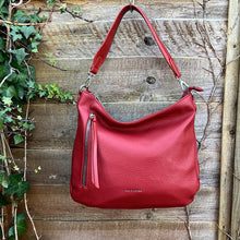 Load image into Gallery viewer, Rust Large Soft Front Zip Pocket &#39;Sari&#39; Shoulder Bag
