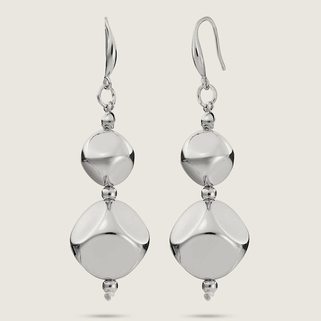 Lightweight Silver Plated Double Cube Drop Earrings