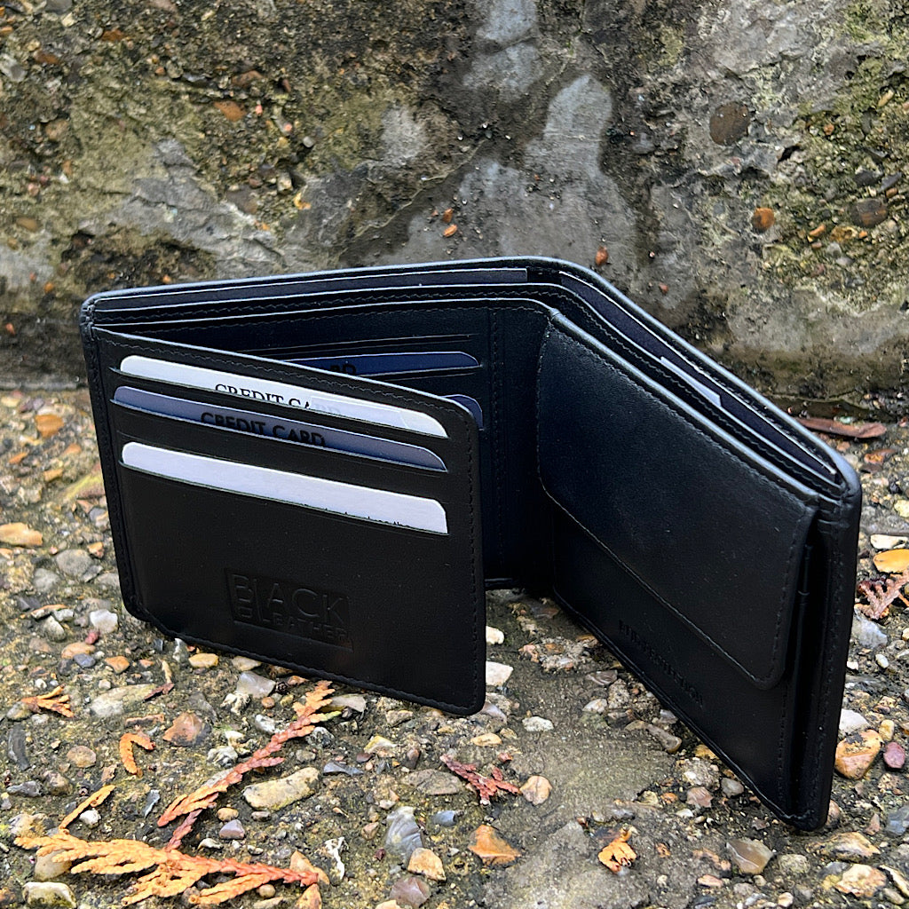 Gents Leather Wallet with ID Window Coin Pocket By Black