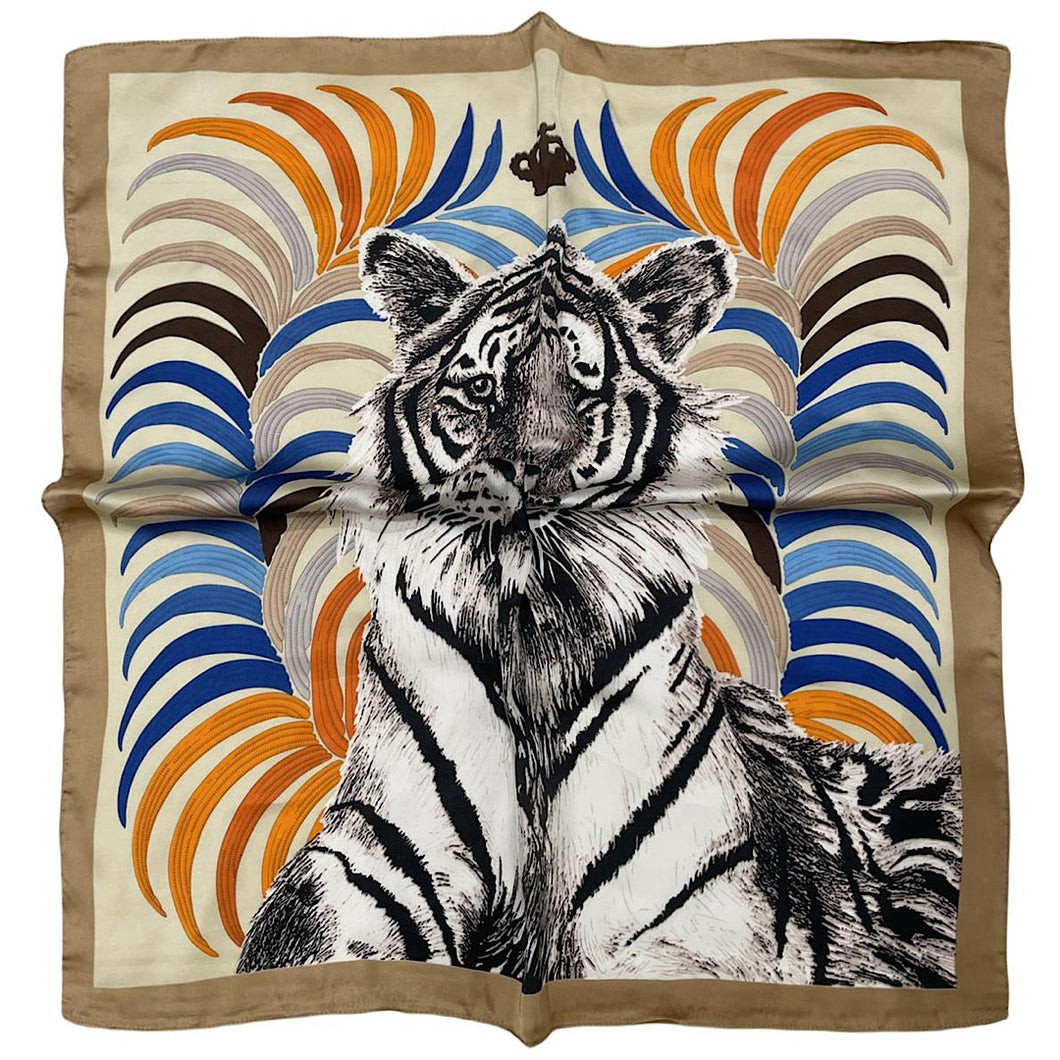 Tiger Face & Crown Print Square Scarf (open)