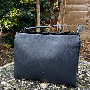 Soft Navy Italian Leather 'Cecilia' Shoulder Bag (front)