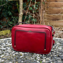 Load image into Gallery viewer, Red &#39;Lucia&#39; Double Zip Italian Leather Crossbody Bag (front)
