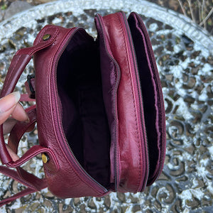 Burgundy Twin Zip Top Leather 'Harriet' Backpack (twin zip top)