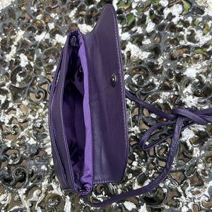 Purple 'Abigail' Classic Leather Clutch/Shoulder Bag (open)