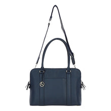 Load image into Gallery viewer, Navy Triple Section Leather &#39;Corinna&#39; Handbag (adjustable strap)
