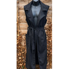 Load image into Gallery viewer, Black Sleeveless Longline Suedette Gilet
