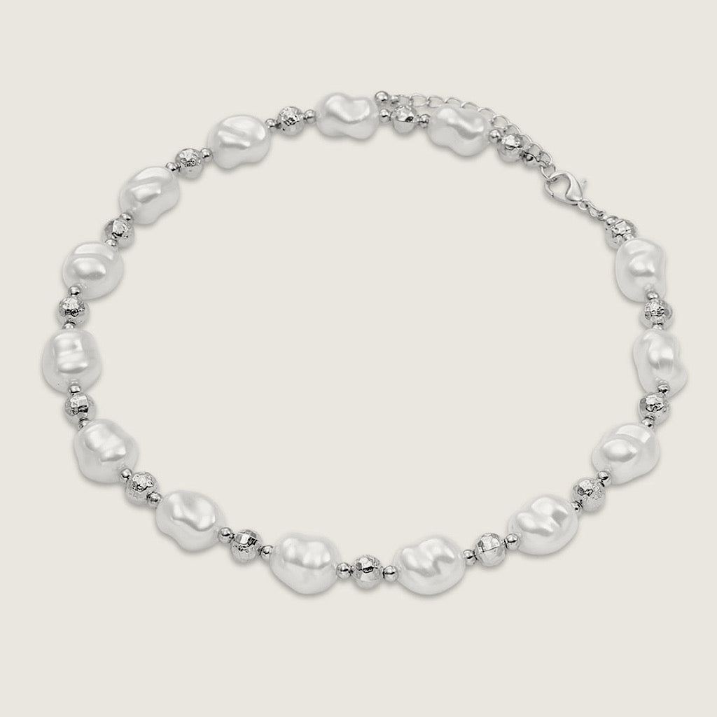 Silver Tone & Faux Pearl Short Necklace