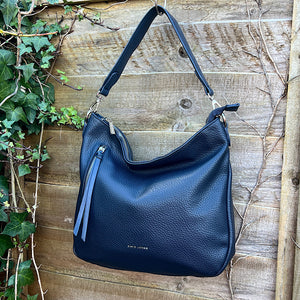 Navy Large Soft Front Zip Pocket 'Sari' Shoulder Bag