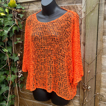 Load image into Gallery viewer, Orange Bohemian Knitted Pullover Poncho
