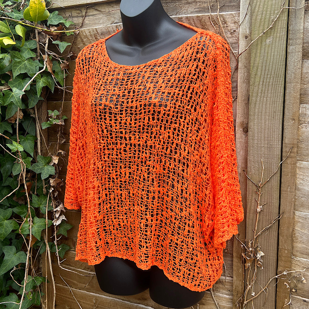 Orange Bohemian Knitted Pullover Poncho
