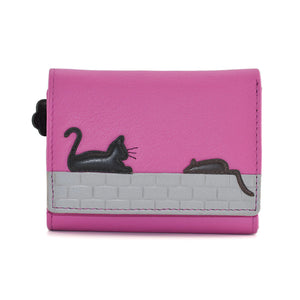 Pink Leather Cat & Mouse Tri Fold Purse (front)