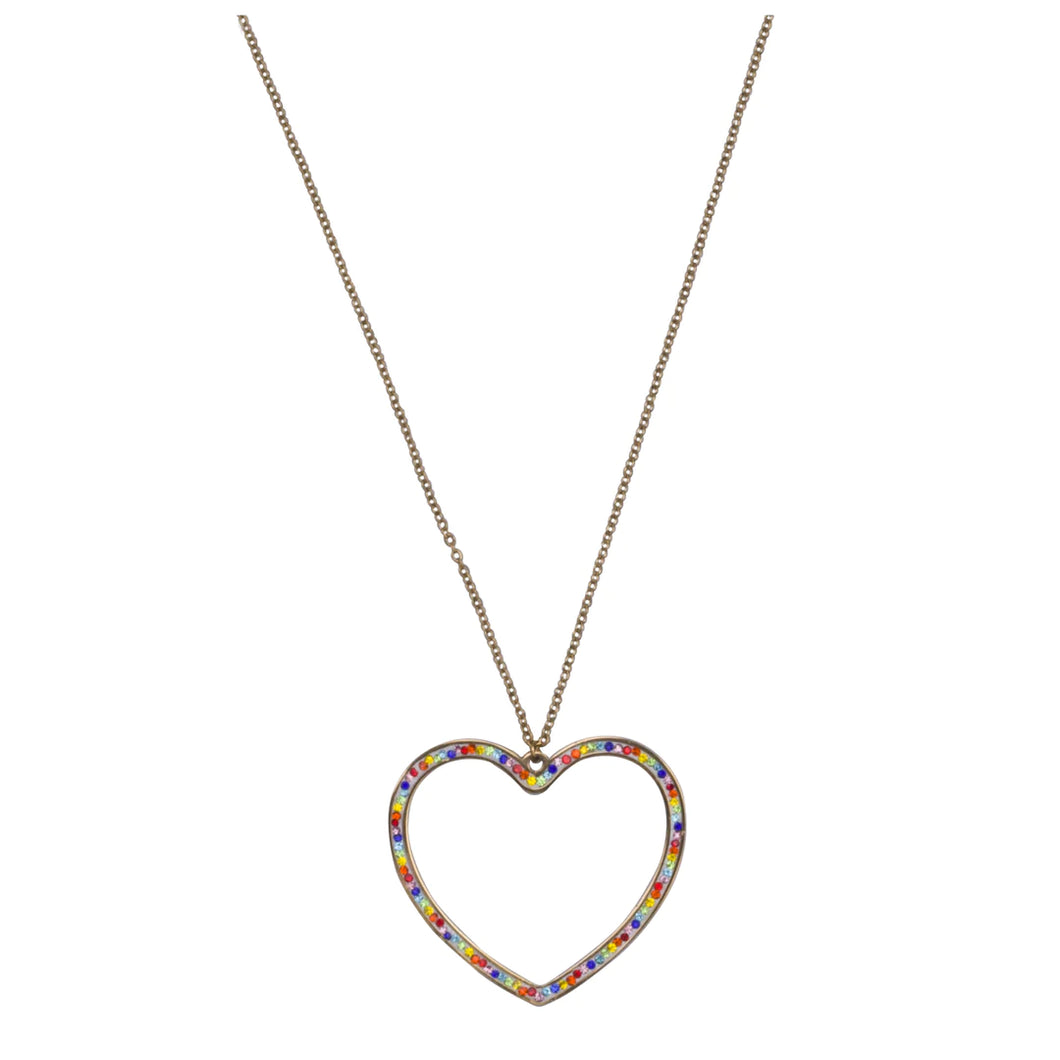 Gold Multi Colour Heart Long Necklace