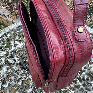 Burgundy Twin Zip Top Leather 'Harriet' Backpack