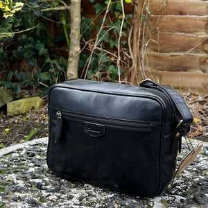 Black 'Ash' Leather Messenger Bag (back)