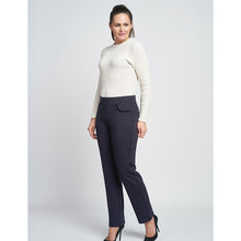 Load image into Gallery viewer, Navy Ponte Jean Style Trousers with Crystal &amp; Velvet Pocket Detail (modelled)
