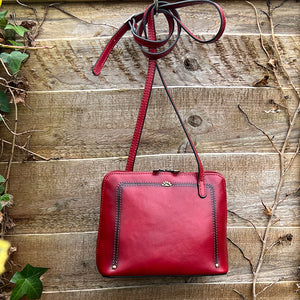 Red "Lia" Italian Leather Crossbody Bag (front)