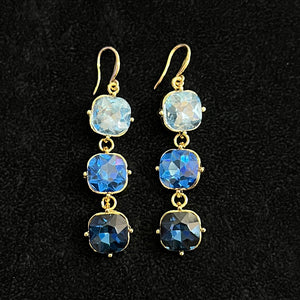 Gold & Sapphire Square Jewel Hook 'Iris' Earrings