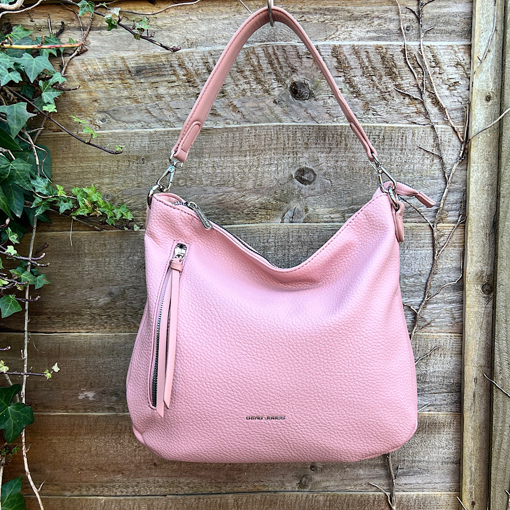 Light Pink Large Soft Front Zip Pocket 'Sari' Shoulder Bag