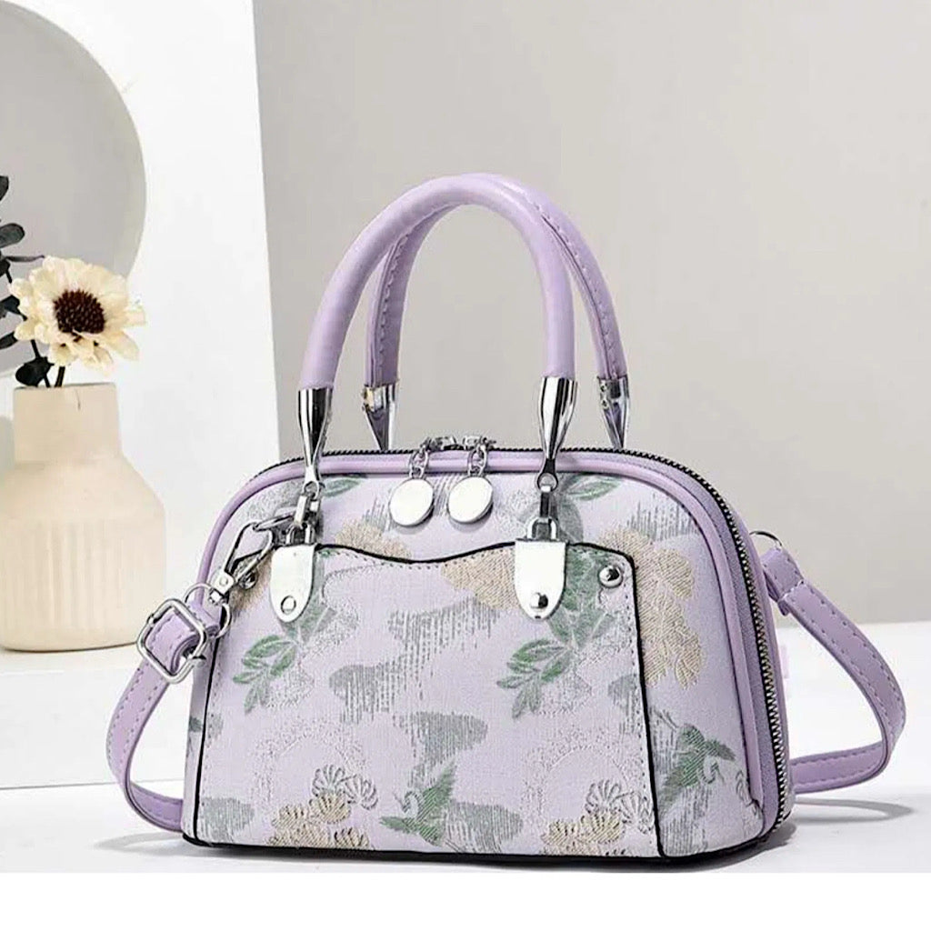 Small Lavender Zip Round Printed Grab Bag