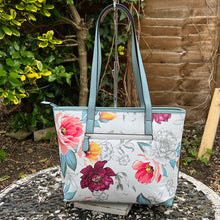 Load image into Gallery viewer, Blue Botanical Flower Print Shoulder Bag (back)
