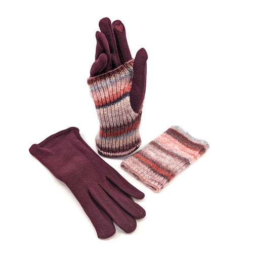 Sangria Red Multi Striped Two in One Gloves