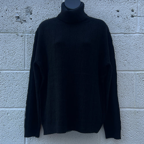 Black Cable Knit Roll Neck Jumper