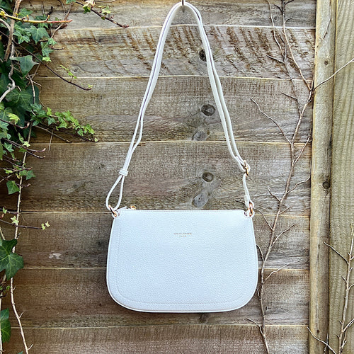 White Crossbody Bag with Wide Adjustable Strap (front)