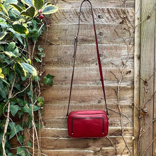 Load image into Gallery viewer, Red &#39;Lucia&#39; Double Zip Italian Leather Crossbody Bag (handing)
