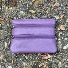 Load image into Gallery viewer, Grape Soft Leather 3 Zip Coin Purse
