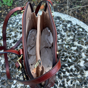 Brown 2-in-One 'Caterina' Italian Leather Shoulder Bag & Backpack (open)