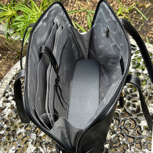 Black Stylish "Maria" Italian Leather Work Bag (open)