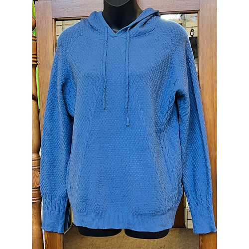 Soft Textured Knit Blue Hoodie