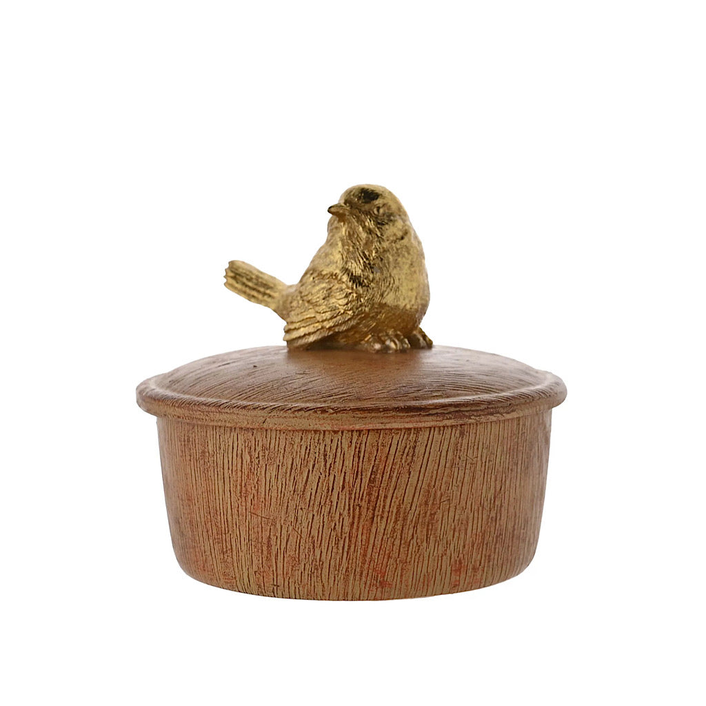 Golden Bird Wood Effect Trinket Box