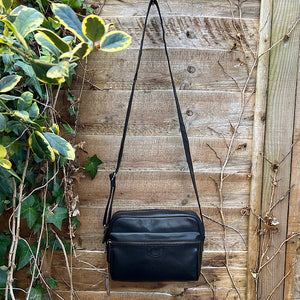 Black 'Ash' Leather Messenger Bag (hanging)