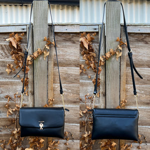 Black Flap Over Twist Lock Stylish Crossbody Bag By David Jones